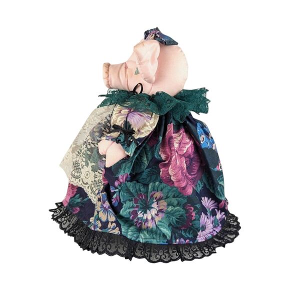 Vintage Fabric Pig Jar: Handmade Folk Art Whimsical Decor - Picture 3 of 8